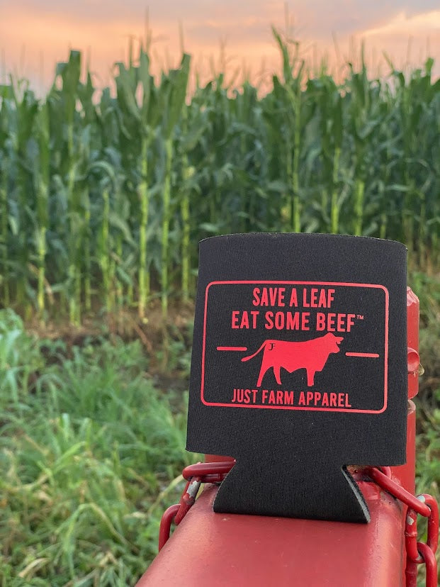 Black Save A Leaf Eat Some Beef Koozie