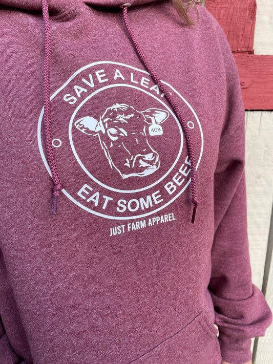 Save A Leaf Eat Some Beef Round Logo Hoodie - Just Farm Apparel